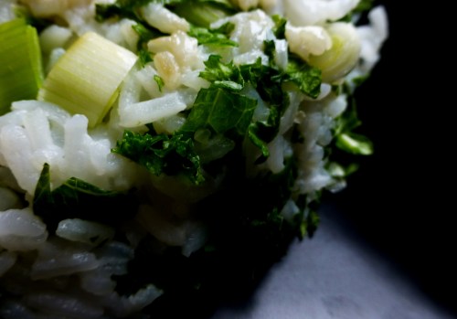 White Rice with Mustard Green and Green Onions