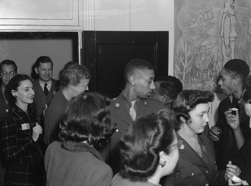 Eleanor Roosevelt arriving at opening of CIO Canteen, by Joseph A. Horne, 1944