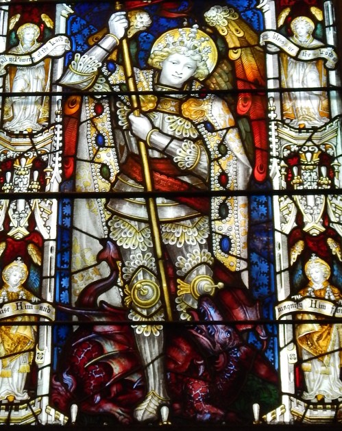 st. michael killing the dragon by charles eamer kempe, 1901